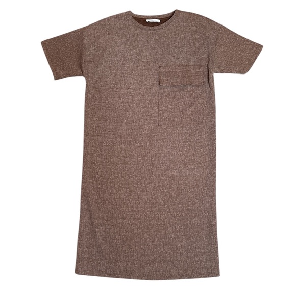 Zara Dresses & Skirts - Zara basic pocket tee shirt dress brown tweed plaid size small